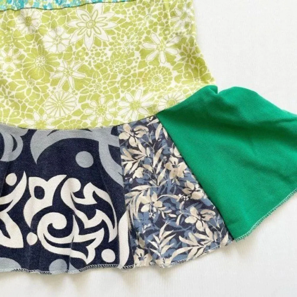 CourtneyCourtney Girls Green Dress 7/8 Sleeveless Halter Twirly Blue Handmade